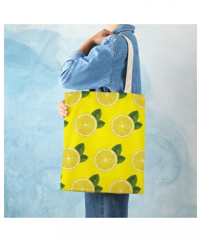 Canvas Tote Bag, Lemon Yellow Shopping Bag with Zipper & Handle for School Travel, Reusable Shopping Grocery Bags Style-2 $11...