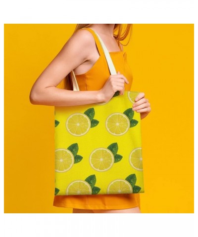 Canvas Tote Bag, Lemon Yellow Shopping Bag with Zipper & Handle for School Travel, Reusable Shopping Grocery Bags Style-2 $11...