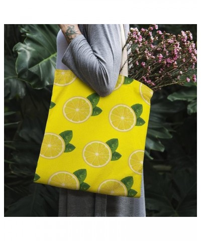 Canvas Tote Bag, Lemon Yellow Shopping Bag with Zipper & Handle for School Travel, Reusable Shopping Grocery Bags Style-2 $11...