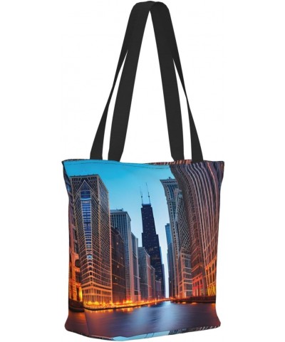 Chicago Illinois Usa Tote Bag with Zipper for Women Inside Mesh Pocket Heavy Duty Casual Anti-water Cloth Shoulder Handbag Ou...