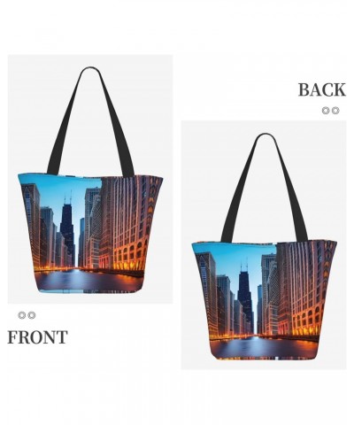 Chicago Illinois Usa Tote Bag with Zipper for Women Inside Mesh Pocket Heavy Duty Casual Anti-water Cloth Shoulder Handbag Ou...