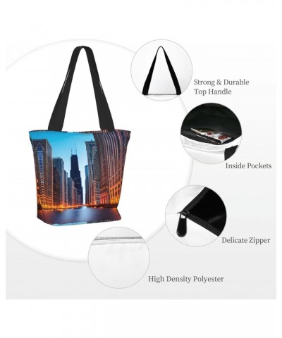 Chicago Illinois Usa Tote Bag with Zipper for Women Inside Mesh Pocket Heavy Duty Casual Anti-water Cloth Shoulder Handbag Ou...