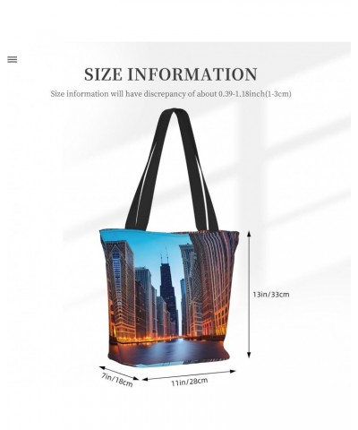 Chicago Illinois Usa Tote Bag with Zipper for Women Inside Mesh Pocket Heavy Duty Casual Anti-water Cloth Shoulder Handbag Ou...