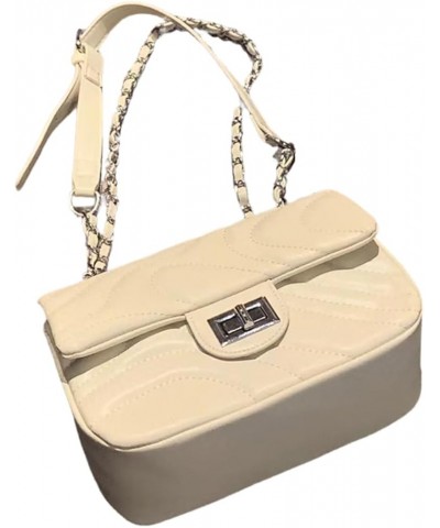 Retro Diamond Grid PU Bag, Embroidered Thread, Magnetic Clasp, Chain Strap - Stylish Single Shoulder Crossbody White $15.54 C...