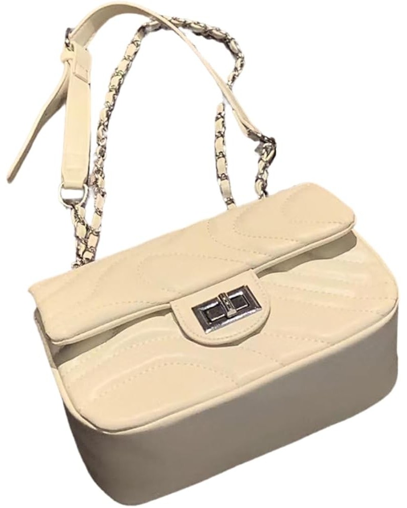 Retro Diamond Grid PU Bag, Embroidered Thread, Magnetic Clasp, Chain Strap - Stylish Single Shoulder Crossbody White $15.54 C...