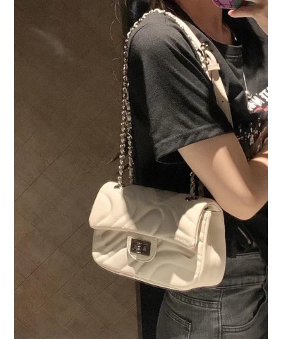 Retro Diamond Grid PU Bag, Embroidered Thread, Magnetic Clasp, Chain Strap - Stylish Single Shoulder Crossbody White $15.54 C...