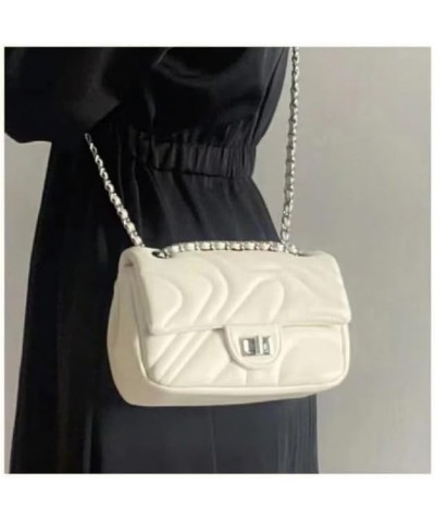 Retro Diamond Grid PU Bag, Embroidered Thread, Magnetic Clasp, Chain Strap - Stylish Single Shoulder Crossbody White $15.54 C...