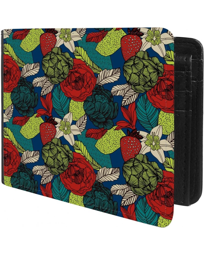 Unique Desige Pattern - Strawberry and roses in vintage colours, Slim Front Pocket Wallet Billfold RFID Blocking $10.63 Wallets