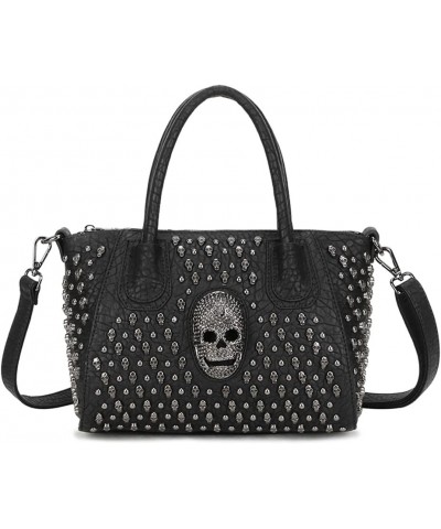 Handbag Women Skull Handbag Rivet Diagonal Bag Top Handle Bag Large Capacity Bag with Removable Shoulder Strap Black $20.39 H...