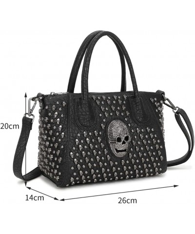 Handbag Women Skull Handbag Rivet Diagonal Bag Top Handle Bag Large Capacity Bag with Removable Shoulder Strap Black $20.39 H...