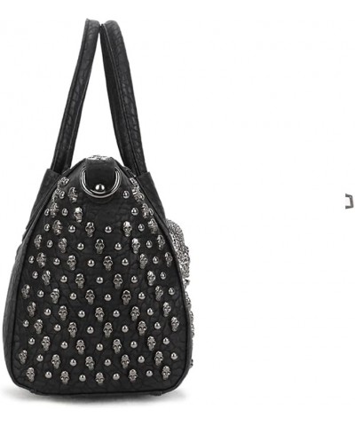 Handbag Women Skull Handbag Rivet Diagonal Bag Top Handle Bag Large Capacity Bag with Removable Shoulder Strap Black $20.39 H...