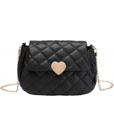 Fashion Small Crossbody Bag Teens Cute Heart Buckle PU Leather Shoulder Bag Purse with Chain Women Satchel Bag Black $13.00 S...