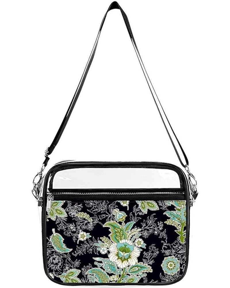 Floral-pattern Clear Crossbody Shoulder Purse Bag for Men Women, Stadium Clear Messenger Bag Style-1 $14.74 Crossbody Bags