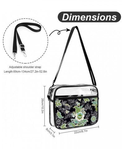 Floral-pattern Clear Crossbody Shoulder Purse Bag for Men Women, Stadium Clear Messenger Bag Style-1 $14.74 Crossbody Bags