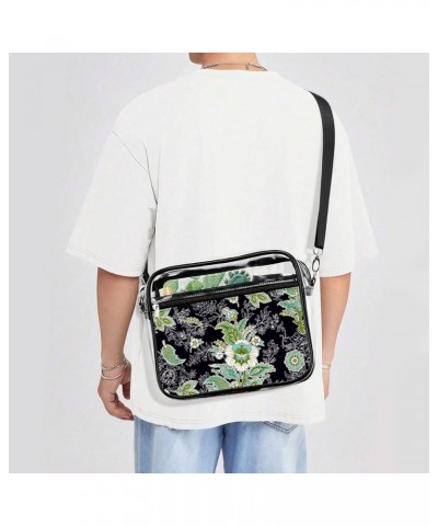 Floral-pattern Clear Crossbody Shoulder Purse Bag for Men Women, Stadium Clear Messenger Bag Style-1 $14.74 Crossbody Bags