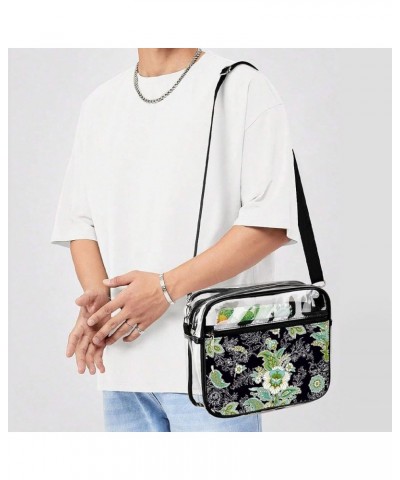 Floral-pattern Clear Crossbody Shoulder Purse Bag for Men Women, Stadium Clear Messenger Bag Style-1 $14.74 Crossbody Bags