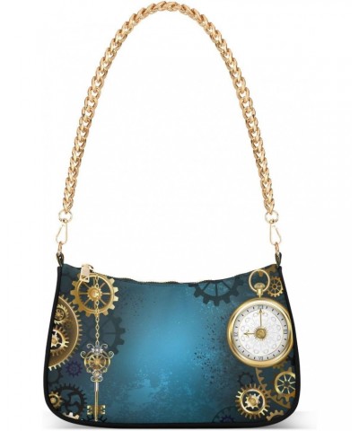 Turquoise Steampunk Small Chain Shoulder Bag for Women Travel Hobo Tote Handbag Clutch Purse with Zipper $12.60 Totes