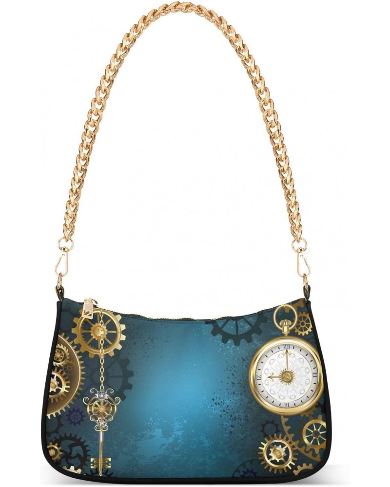 Turquoise Steampunk Small Chain Shoulder Bag for Women Travel Hobo Tote Handbag Clutch Purse with Zipper $12.60 Totes