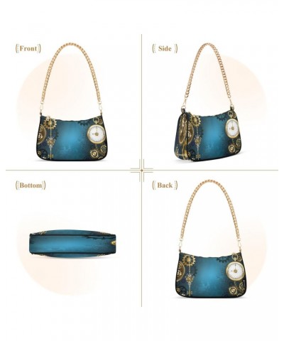 Turquoise Steampunk Small Chain Shoulder Bag for Women Travel Hobo Tote Handbag Clutch Purse with Zipper $12.60 Totes