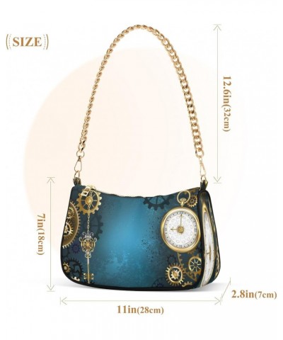 Turquoise Steampunk Small Chain Shoulder Bag for Women Travel Hobo Tote Handbag Clutch Purse with Zipper $12.60 Totes