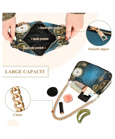 Turquoise Steampunk Small Chain Shoulder Bag for Women Travel Hobo Tote Handbag Clutch Purse with Zipper $12.60 Totes