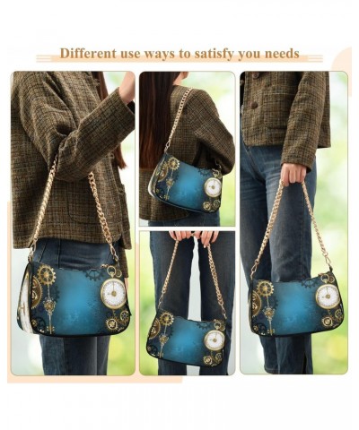 Turquoise Steampunk Small Chain Shoulder Bag for Women Travel Hobo Tote Handbag Clutch Purse with Zipper $12.60 Totes