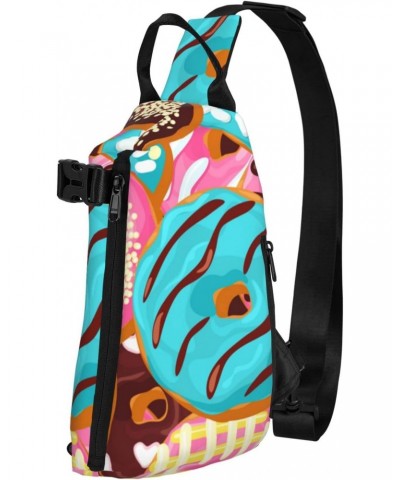 Crossbody Sling Backpack Donut-Pink-Chocolate-Blue-Mint Travel Hiking Chest Daypack One Strap Shoulder Bag $16.53 Crossbody Bags