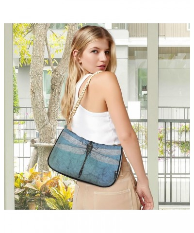 Navy Blue Women Shoulder Bag Clutch Shoulder Tote HandBag Dragonfly Blue $11.00 Hobo Bags