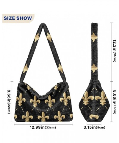 Mardi Gras Women Boho Handbag Fleur De Lis Antique Gold Underarm Bag Tote Bag Shoulder Bag Crossbody Bag Fluffy Cell Phone Pu...