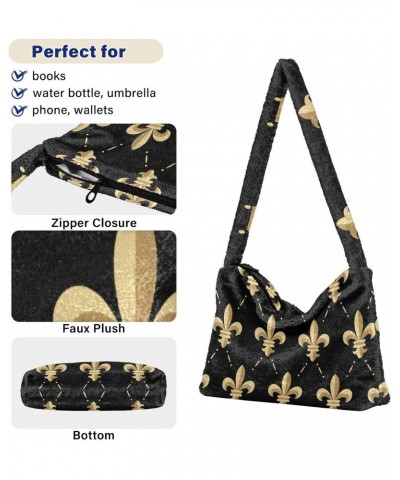 Mardi Gras Women Boho Handbag Fleur De Lis Antique Gold Underarm Bag Tote Bag Shoulder Bag Crossbody Bag Fluffy Cell Phone Pu...