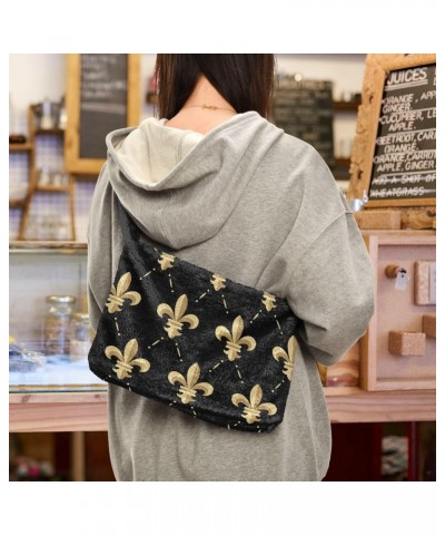 Mardi Gras Women Boho Handbag Fleur De Lis Antique Gold Underarm Bag Tote Bag Shoulder Bag Crossbody Bag Fluffy Cell Phone Pu...