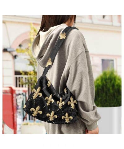 Mardi Gras Women Boho Handbag Fleur De Lis Antique Gold Underarm Bag Tote Bag Shoulder Bag Crossbody Bag Fluffy Cell Phone Pu...