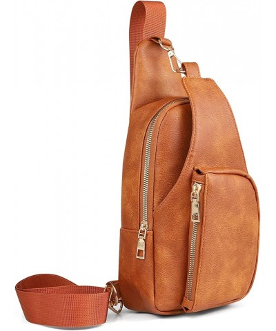 Leather Crossbody Sling Bag with Adjustable Strap For Women Cognac $14.99 Crossbody Bags