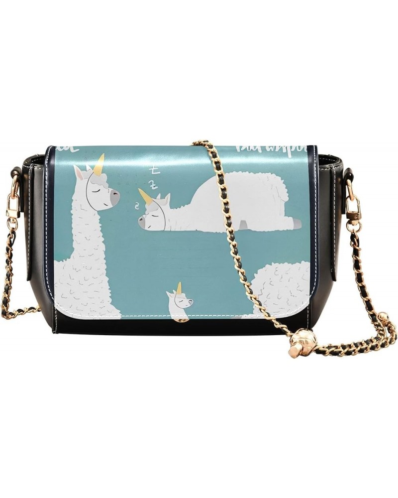 Llama Alpaca Cactus Cute Shoulder Leather Bags Black Women Crossbody Bag Purses Phone Handbags with Chain Strap Cute Cartoon ...