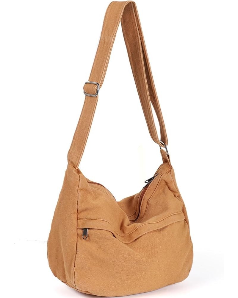 Canvas Crossbody Bag for Women Men, Large Shoulder Tote Bag Work Handbag Casual Hobo Bags Brown $12.99 Totes