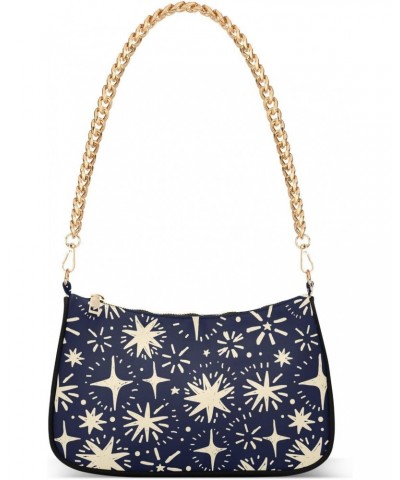 Women Chain Shoulder Purse Bag With Zipper Sketch Stars Print, Hand Drawn Hobo Tote Clutch Handbags with Chain Strap $17.97 T...