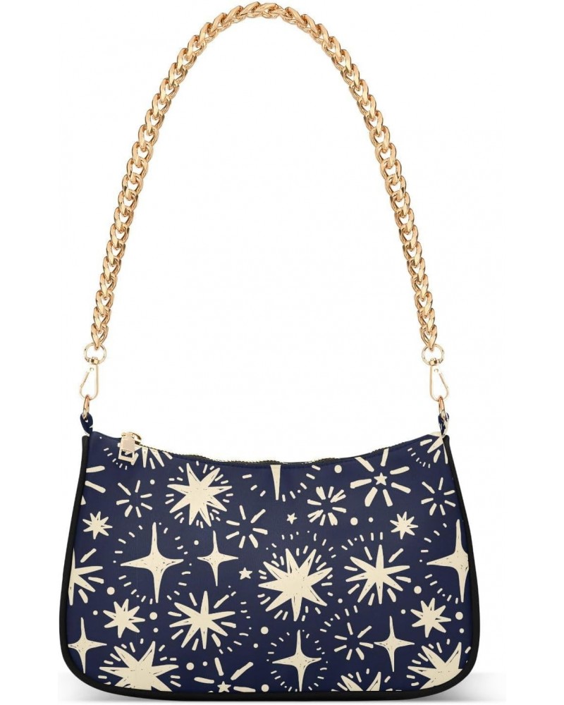 Women Chain Shoulder Purse Bag With Zipper Sketch Stars Print, Hand Drawn Hobo Tote Clutch Handbags with Chain Strap $17.97 T...