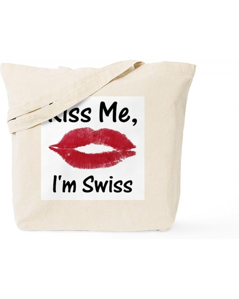 Swiss American Tote Bag Natural Canvas Tote Bag, Reusable Shopping Bag Kiss Me, I'm Swiss Tote Bag Medium $10.28 Others