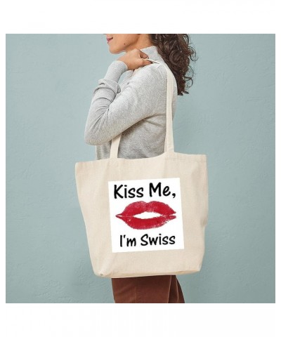 Swiss American Tote Bag Natural Canvas Tote Bag, Reusable Shopping Bag Kiss Me, I'm Swiss Tote Bag Medium $10.28 Others