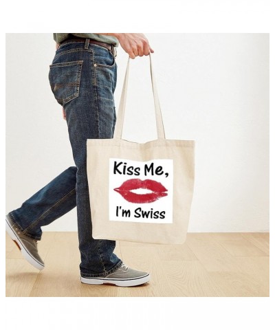 Swiss American Tote Bag Natural Canvas Tote Bag, Reusable Shopping Bag Kiss Me, I'm Swiss Tote Bag Medium $10.28 Others