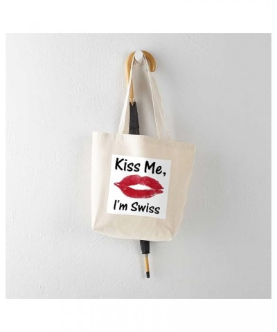 Swiss American Tote Bag Natural Canvas Tote Bag, Reusable Shopping Bag Kiss Me, I'm Swiss Tote Bag Medium $10.28 Others