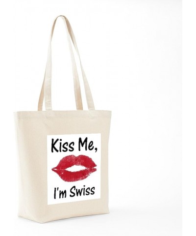 Swiss American Tote Bag Natural Canvas Tote Bag, Reusable Shopping Bag Kiss Me, I'm Swiss Tote Bag Medium $10.28 Others