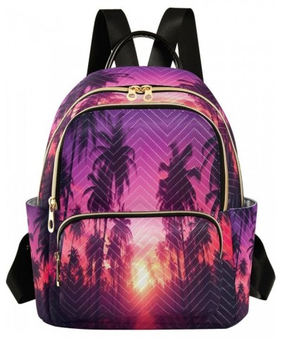 Palm Tree Sunset Quilted Backpack for Women Travel Bags Shoulder Bag Purse for Work Daily Nurse S Small $15.19 Backpacks