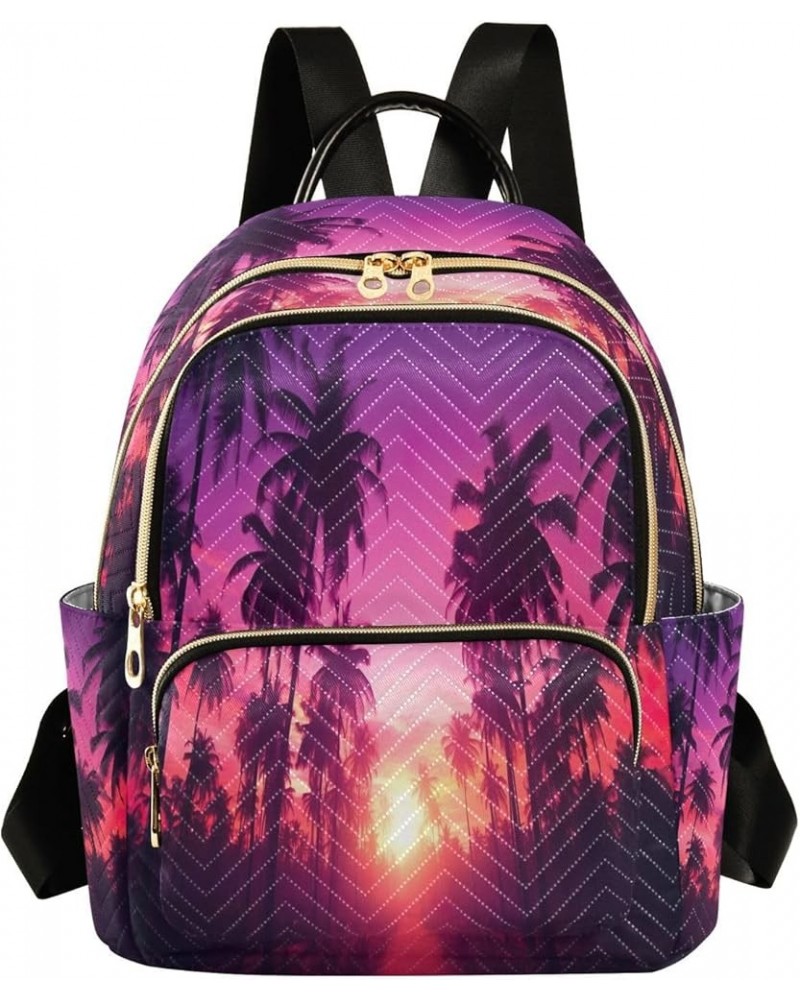 Palm Tree Sunset Quilted Backpack for Women Travel Bags Shoulder Bag Purse for Work Daily Nurse S Small $15.19 Backpacks