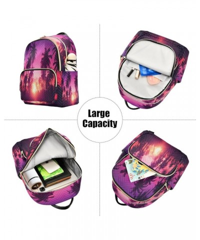 Palm Tree Sunset Quilted Backpack for Women Travel Bags Shoulder Bag Purse for Work Daily Nurse S Small $15.19 Backpacks