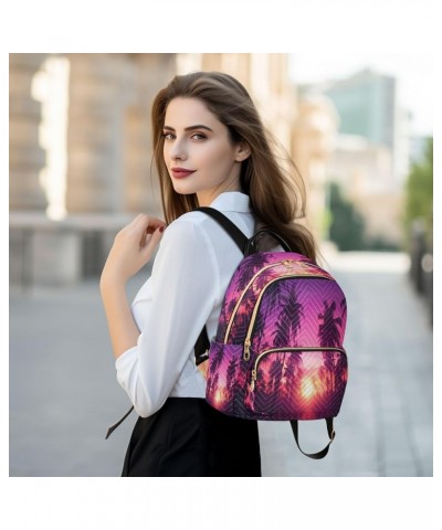 Palm Tree Sunset Quilted Backpack for Women Travel Bags Shoulder Bag Purse for Work Daily Nurse S Small $15.19 Backpacks