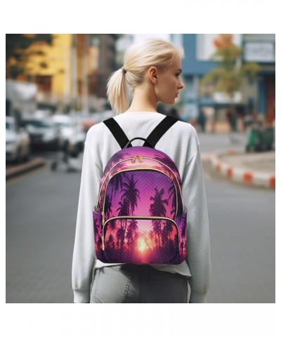 Palm Tree Sunset Quilted Backpack for Women Travel Bags Shoulder Bag Purse for Work Daily Nurse S Small $15.19 Backpacks