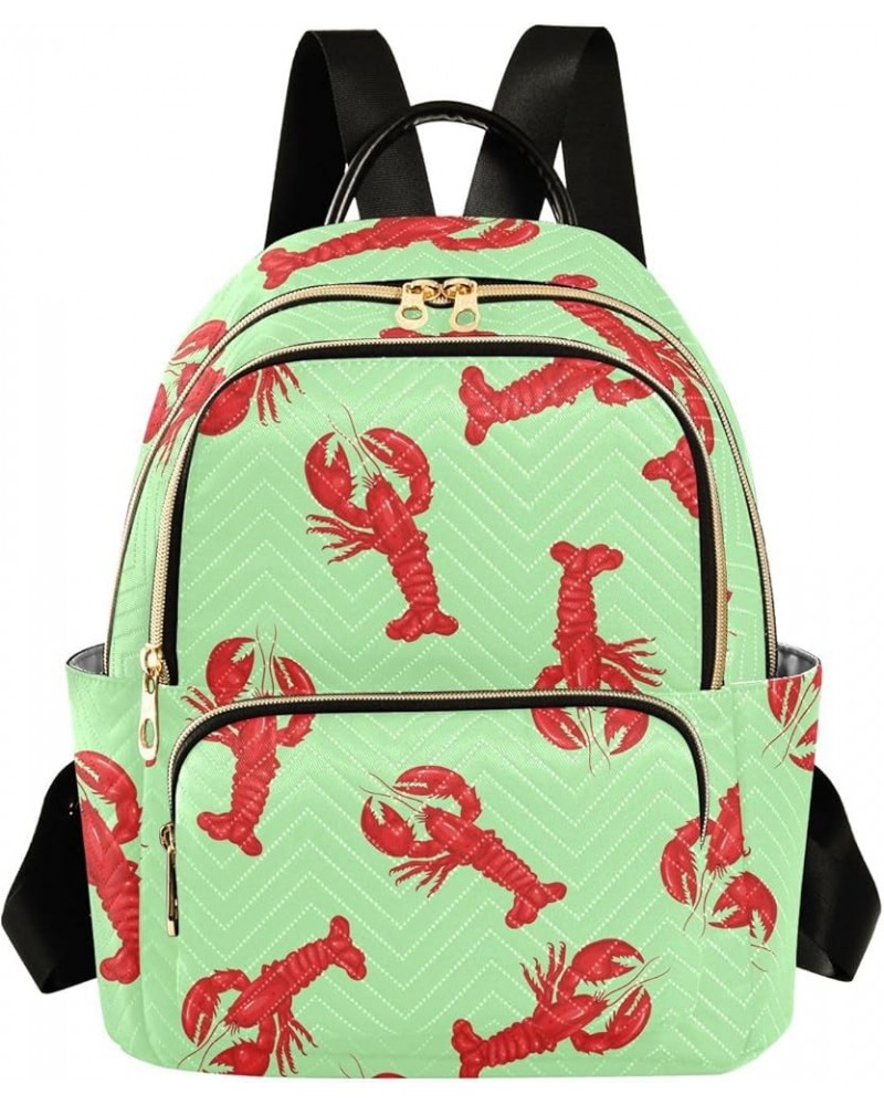 Lobster on A Green Mini Backpack Purse for Women, Travel Backpack Fashion Backpack Lightweight Shoulder Bag Small Casual Dayp...