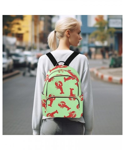 Lobster on A Green Mini Backpack Purse for Women, Travel Backpack Fashion Backpack Lightweight Shoulder Bag Small Casual Dayp...