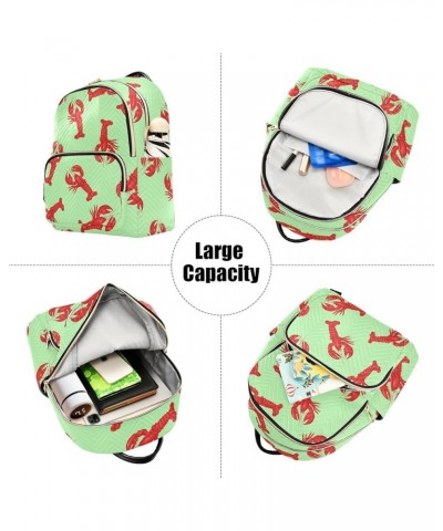 Lobster on A Green Mini Backpack Purse for Women, Travel Backpack Fashion Backpack Lightweight Shoulder Bag Small Casual Dayp...